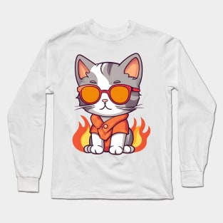 Cute cat on fire Long Sleeve T-Shirt